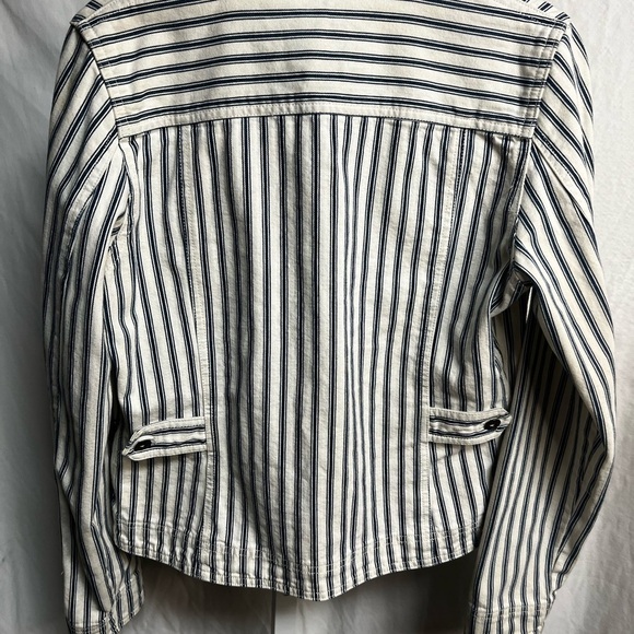 Vintage Lauren Jeans Co. Women's Stripe Denim Jacket Size Sp Blue Off White EUC - Picture 2 of 6